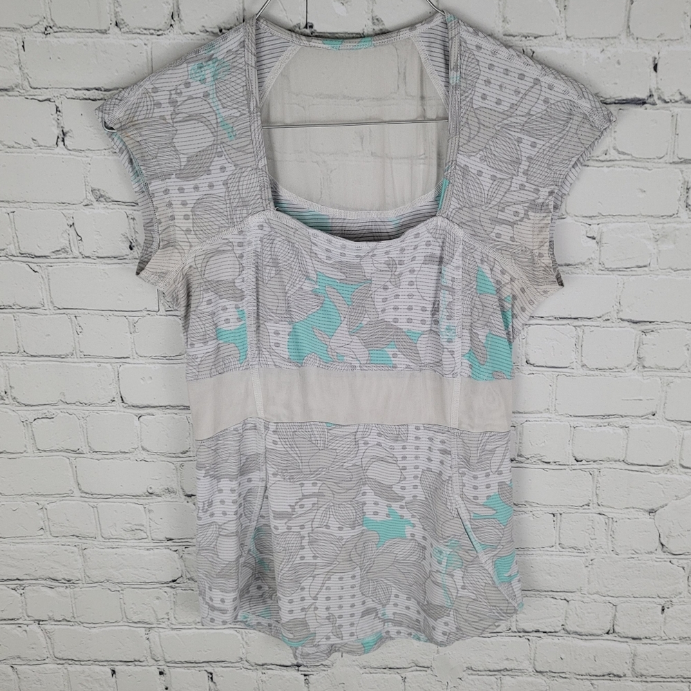 LULULEMON | floral polkadot cap sleeve sheer workout athletic top - Picture 1 of 6
